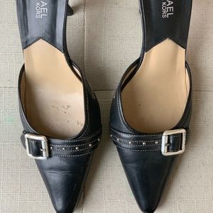 Black buckle mule heels
